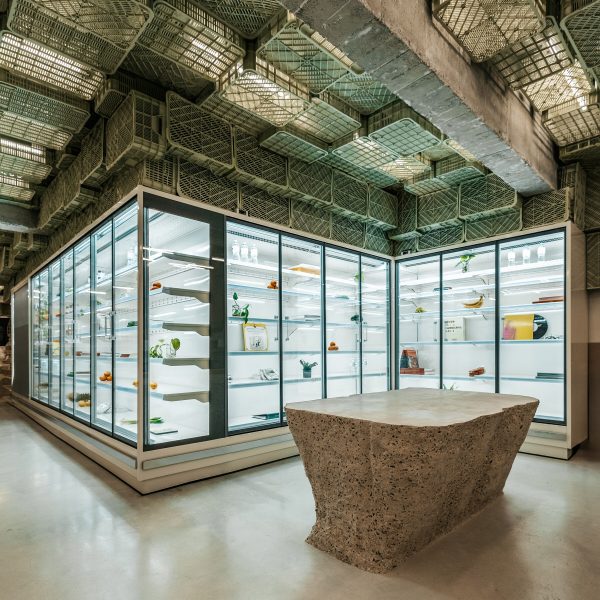 Interior of concrete supermarket