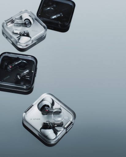Ear (3) headphones by Nothing in their case
