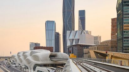 Photo by Hufton + Crow shows Zaha Hadid Architects' King Abdullah Financial District Metro Station.