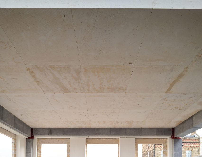 Close-up photo of the underside of a stone floor slab in the Stone Demonstrator