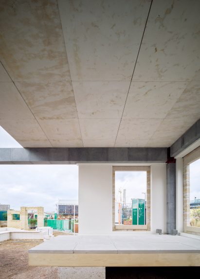 Close-up photo showing the underside of a stone floor slab in the Stone Demonstrator fixed to a stone frame 