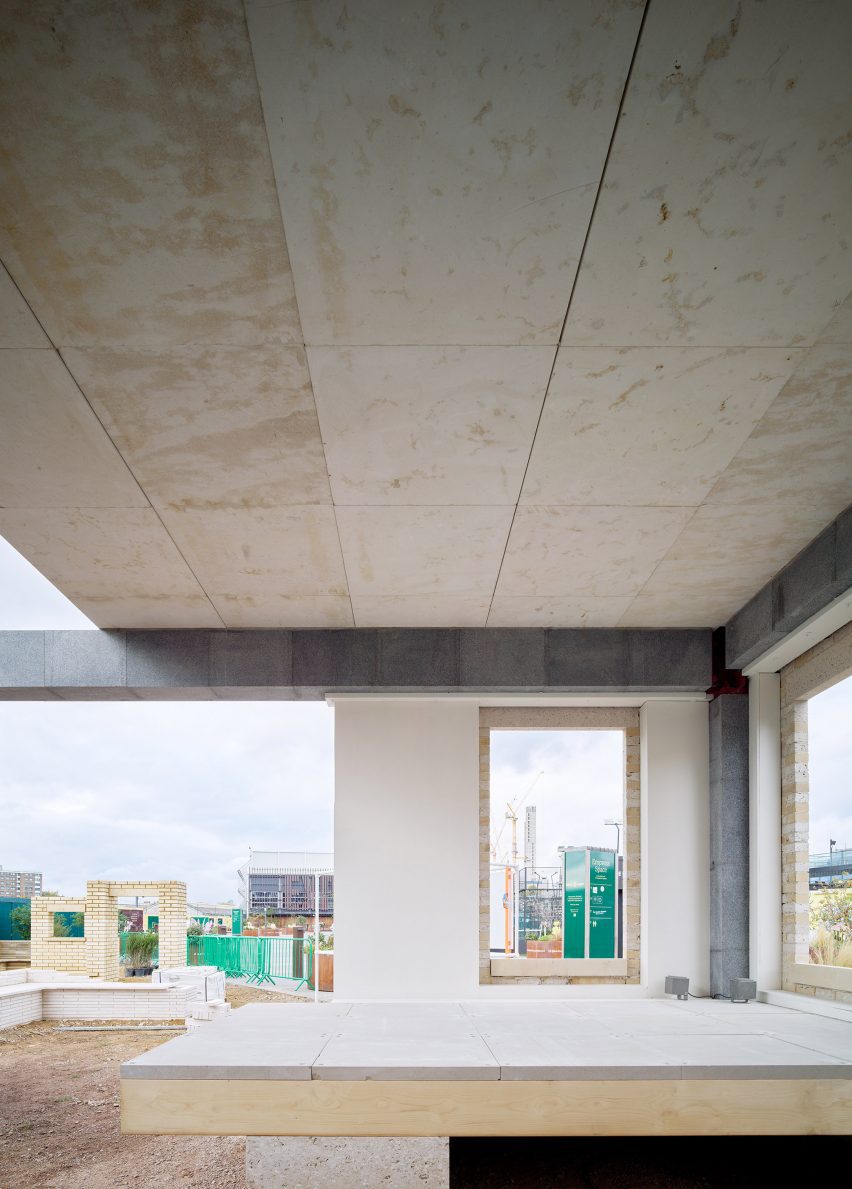 Close-up photo showing the underside of a stone floor slab in the Stone Demonstrator fixed to a stone frame