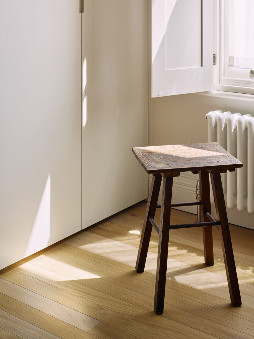 Stool in Stone and Steel House extension by DGN Studio and Sarah Izod