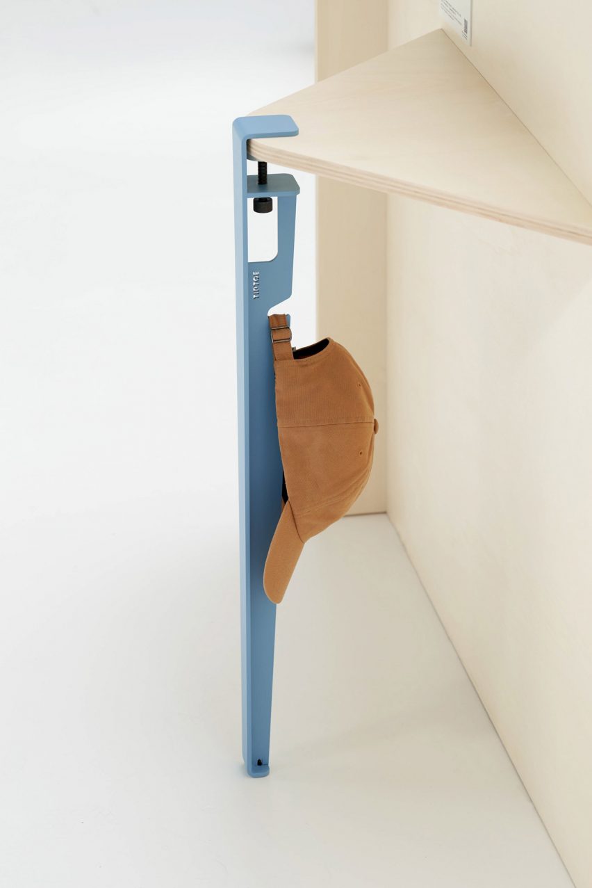 Julien Renault's reimagined Tiptoe table leg with a hook for hanging a hat