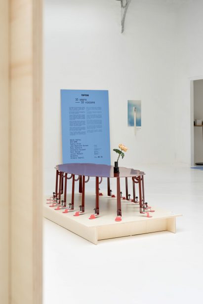 Wendy Andreu's table for Tiptoe's 10th birthday featuring many inverted legs