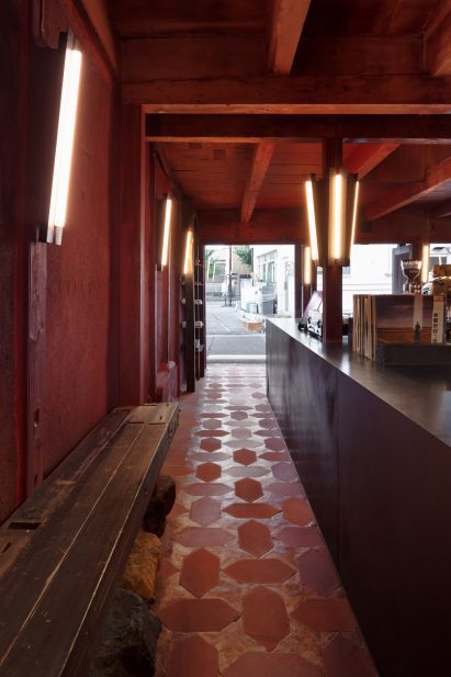 Bar counter wrapped in leather