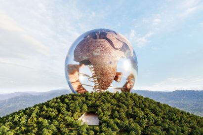 Render of a globe on a hill Diébédo Francis Kéré