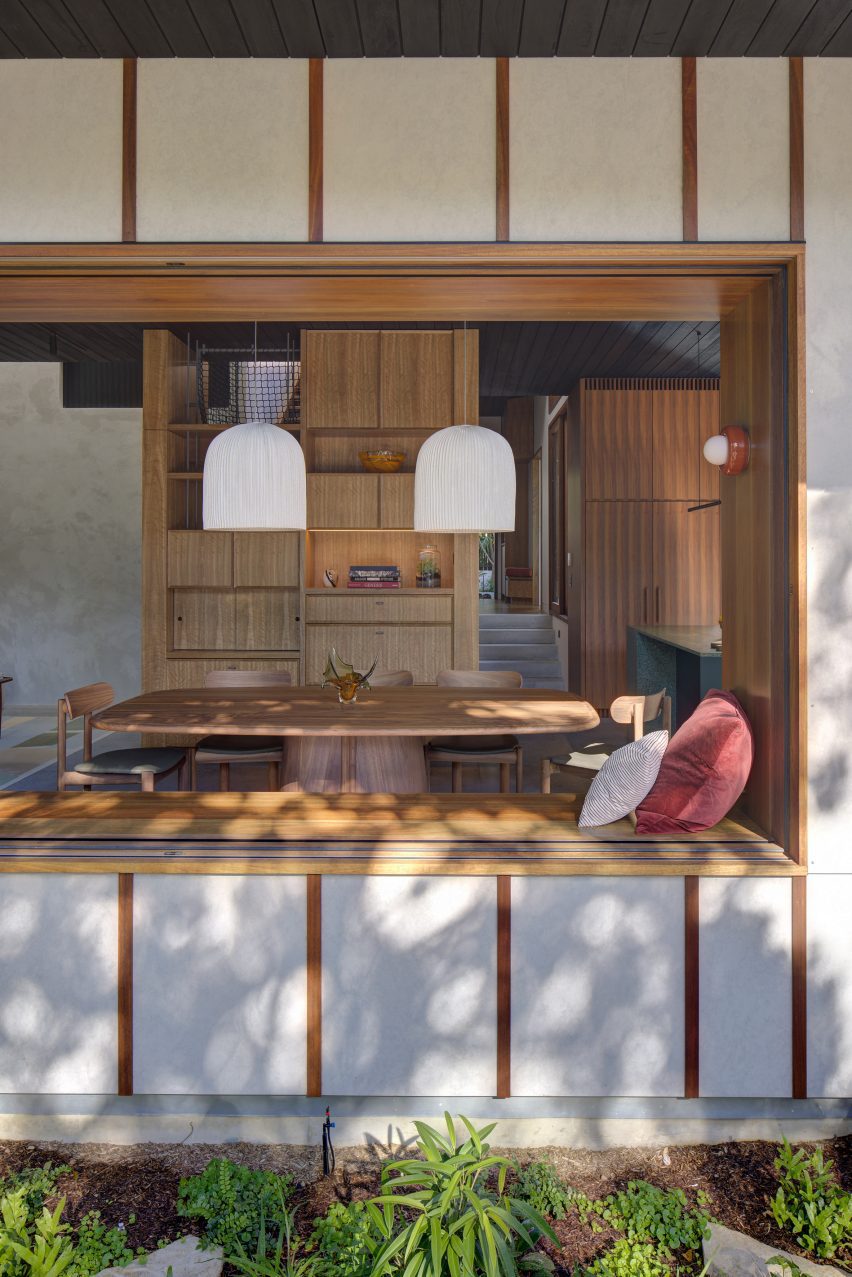 Kitchen with timber finishes and window seat