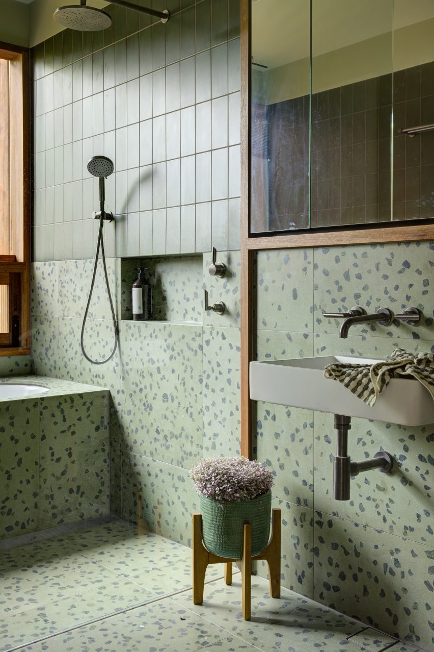 Bathroom with green tiles
