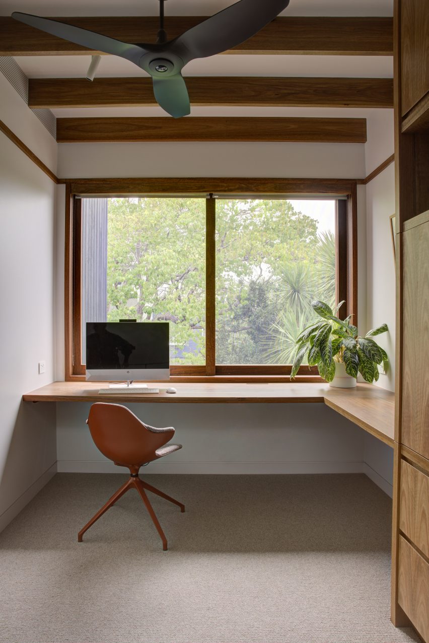 Study with built-in wooden desk