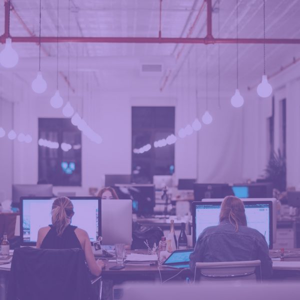 People working late in an office