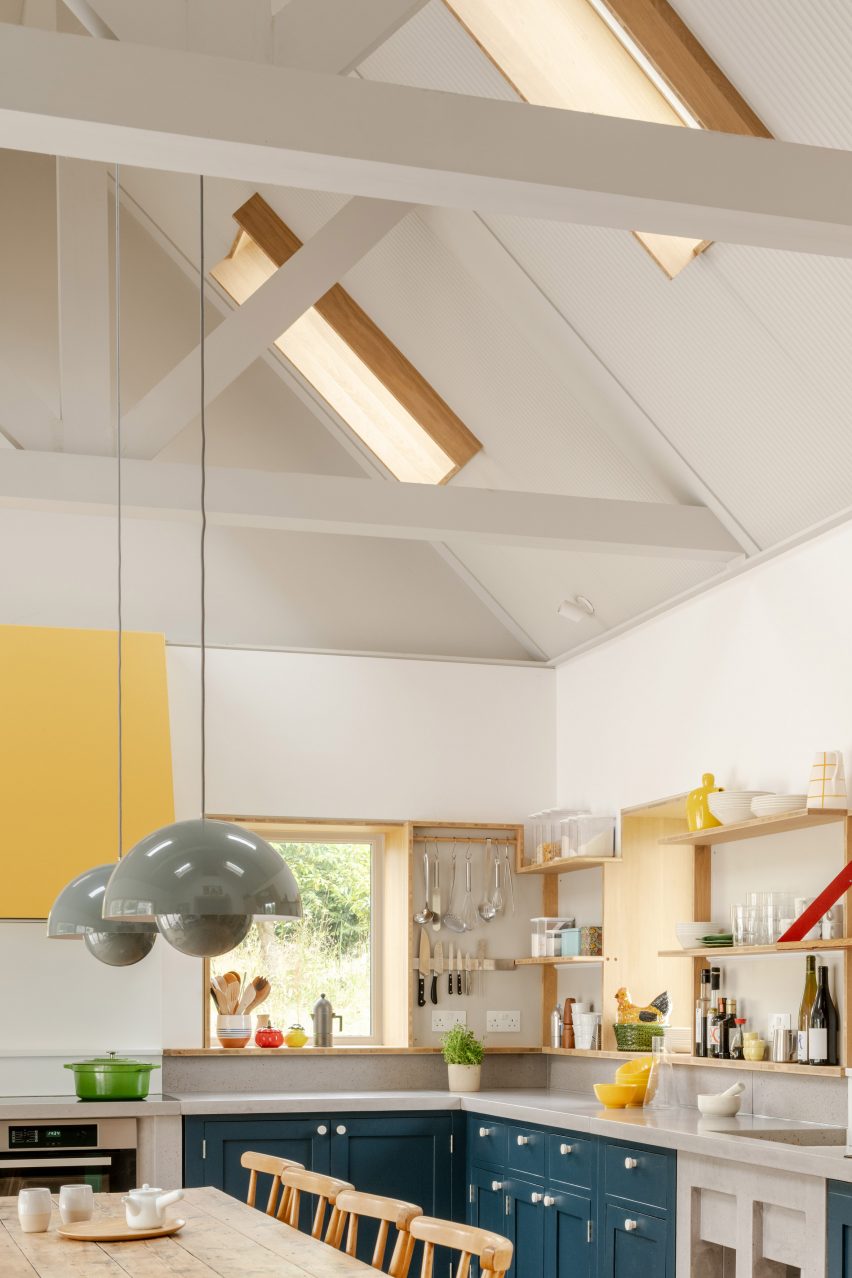 Kitchen with pitched roof and beams