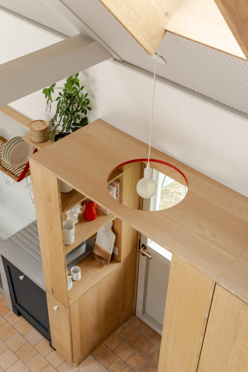 Wooden cabinet with cutout