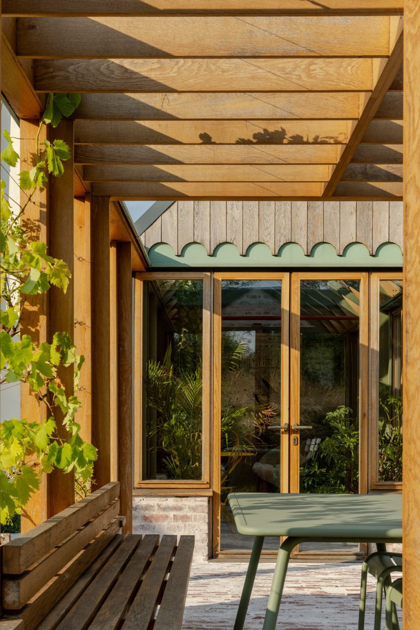 Timber pergola outside house in Kent