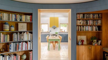 A Place in the Country library room and kitchen