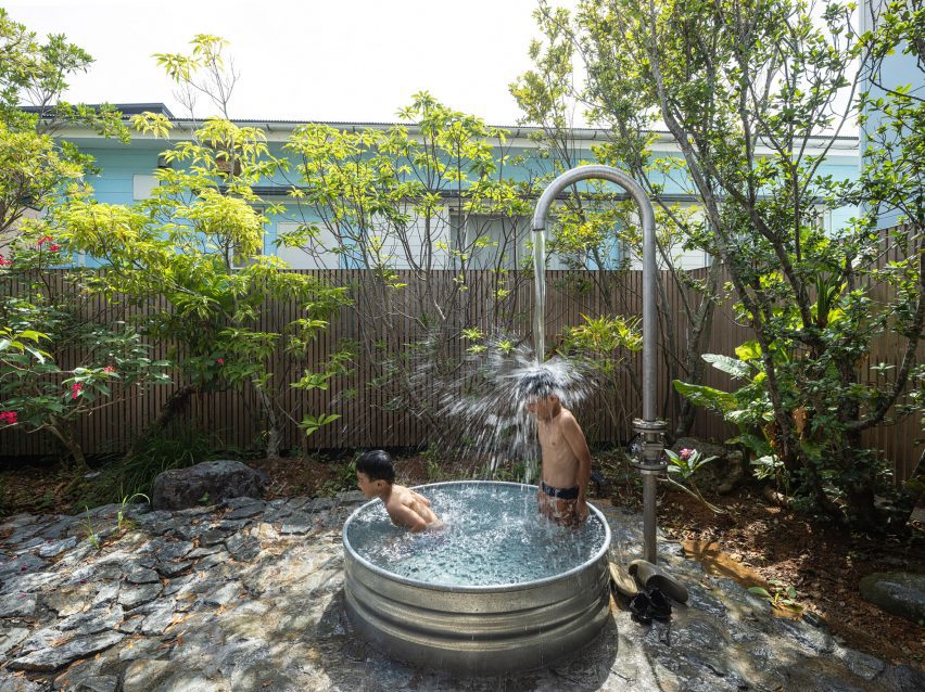 Outside tub at an off-grid home in Japan