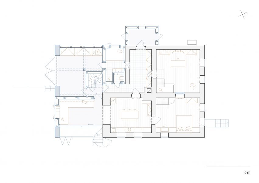 Ground floor plan of Borová Lada Cottage by Studio Plyš