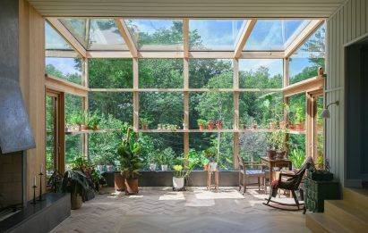 Winter garden overlooking forest