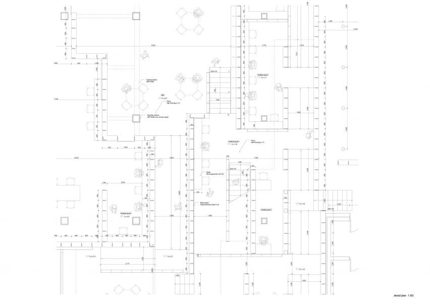 Library detail plan at Espace Gabrielle Chanel by Kazunari Sakamoto