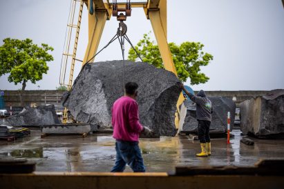 Volcanic rock being quarried by Ranieri