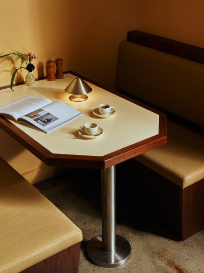 Angled dining table