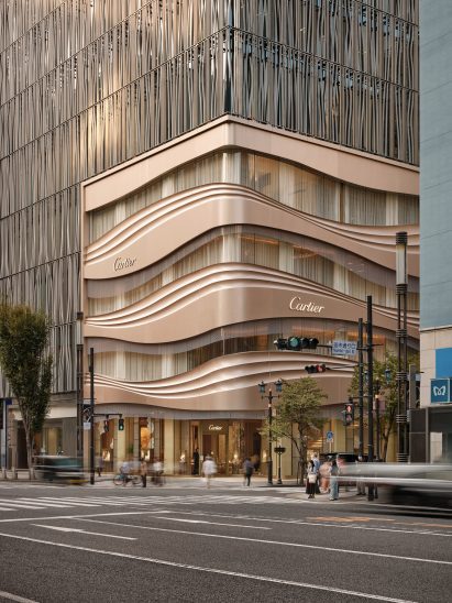 Ginza tower with metal facade