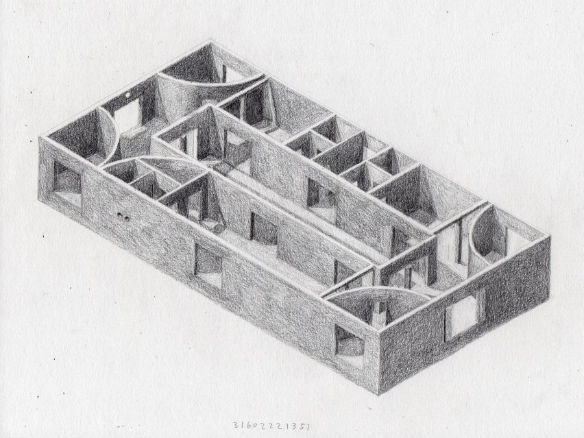 Isometric drawing of Lima House by Pezo von Ellrichshausen