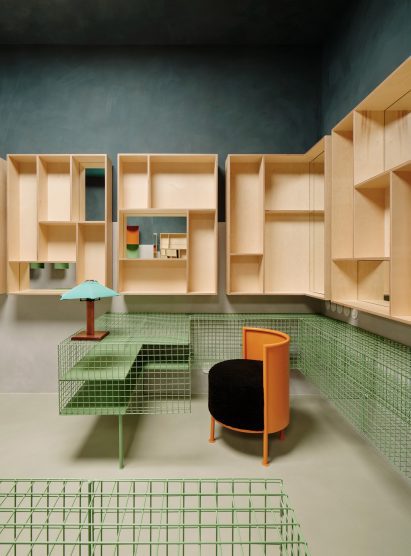 Bright-orange armchair at the service counter