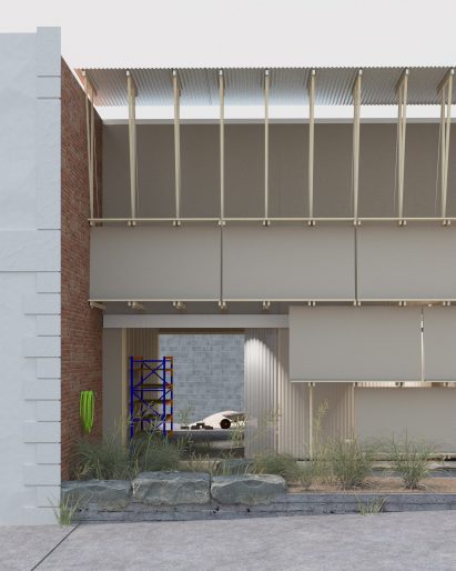 a visualisation of a building in tones of beige