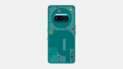 Image of the back of the Nothing Phone (3a) Community Edition showing the transparency of the blue case