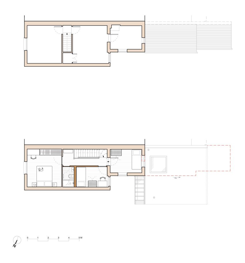 First floor plans, before and after, for A Simple Addition by OEB Architects