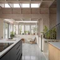 Timber waffle slab in kitchen of Tabberner Cook House by James Alder Architects
