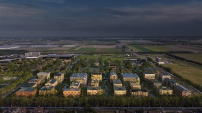 Aerial view of The Erven housing by White Arkitekter