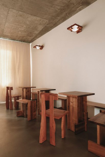 Seating nook inside Trader HiFi cafe in Hamburg by Vincent von Thien