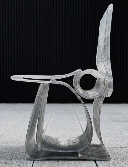a 3d-printed silver chair