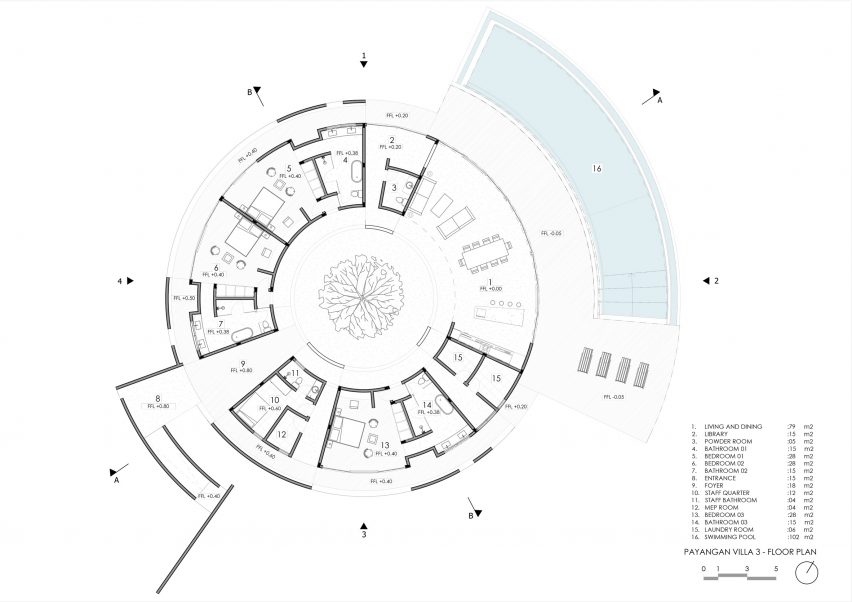 Floor plan of Villa Omah Prana by Alexis Dornier