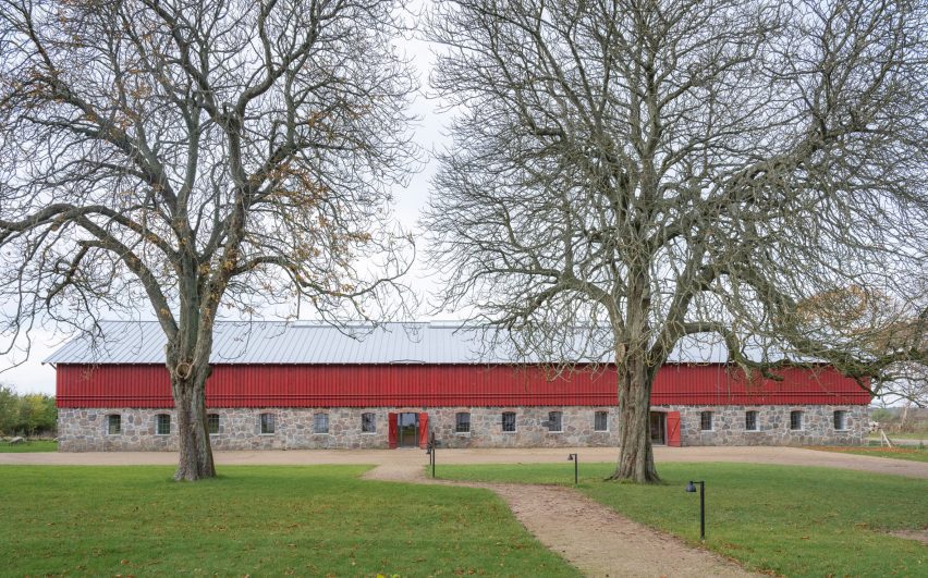 Trees in front of Michael Kvium's studio, a historic barn restored by architect Martin Schack