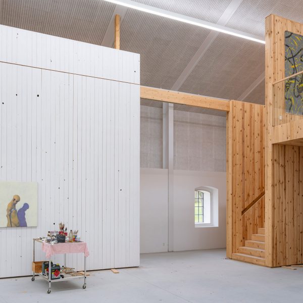 Sliding walls in Michael Kvium's studio, a historic barn restored by architect Martin Schack