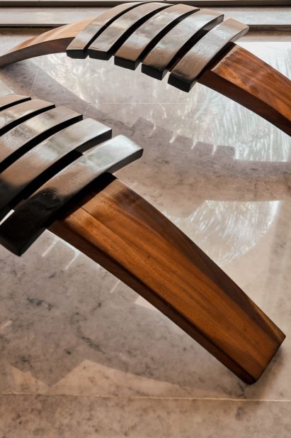 Low stools by Kossi Assou from Design in West Africa exhibition at Palais de Lomé