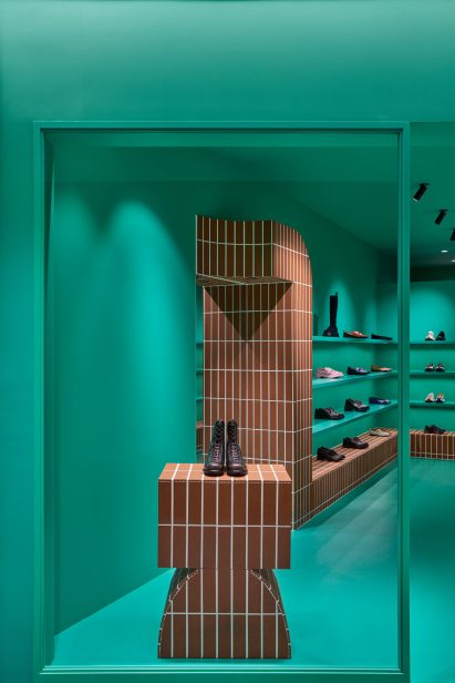 Tiled display stand in Camper Shin Maru interior by Jorge Penadés