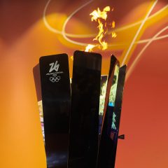 Mini Olympic cauldron with fire