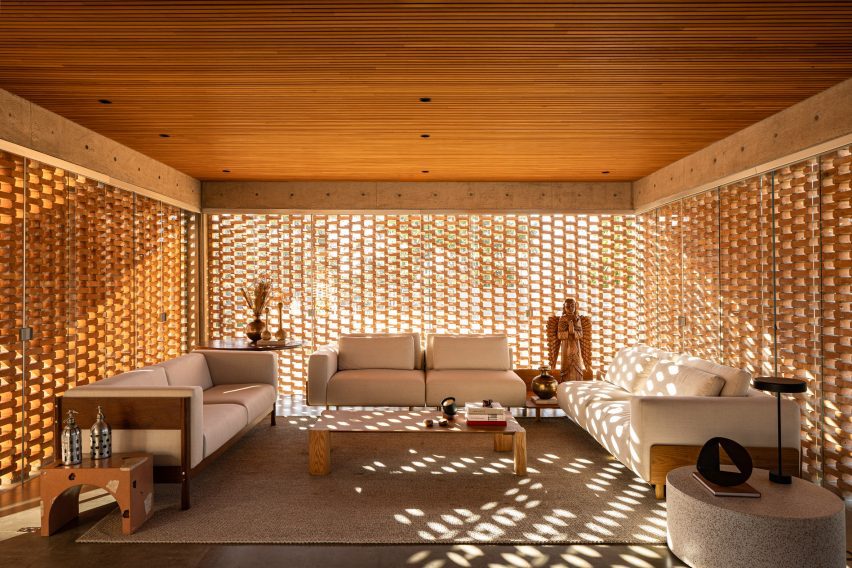 Interior of a brick home in Brazil by Bloco Arquitetos