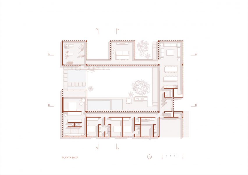 Floor plan of Casa Tupin by Bloco Arquitetos