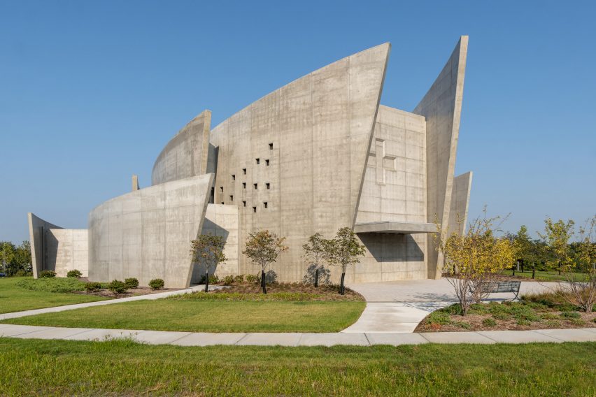 Curving concrete chapel