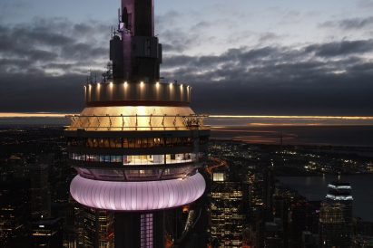 CN Tower renovation exterior at night