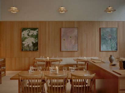 Wood panelled dining area 