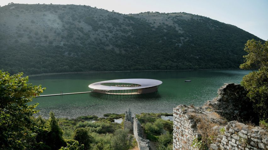 Disc-shaped floating structure on lake
