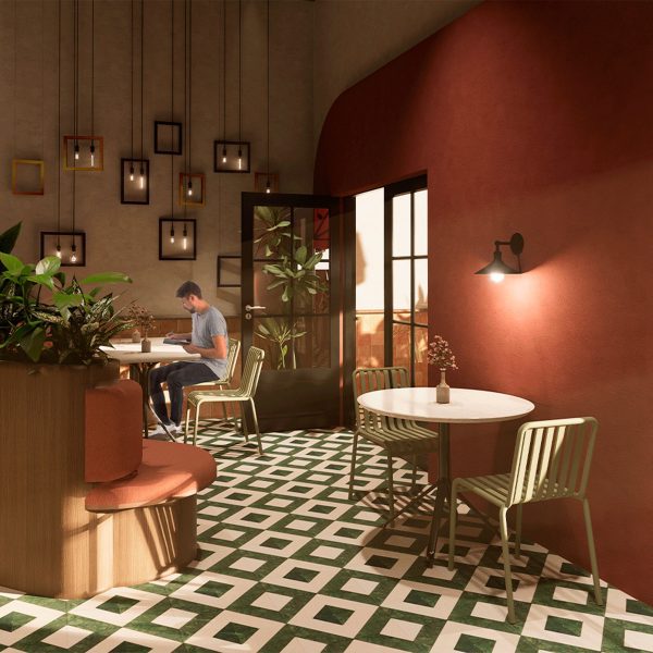 a visualisation of the interior of a cafe