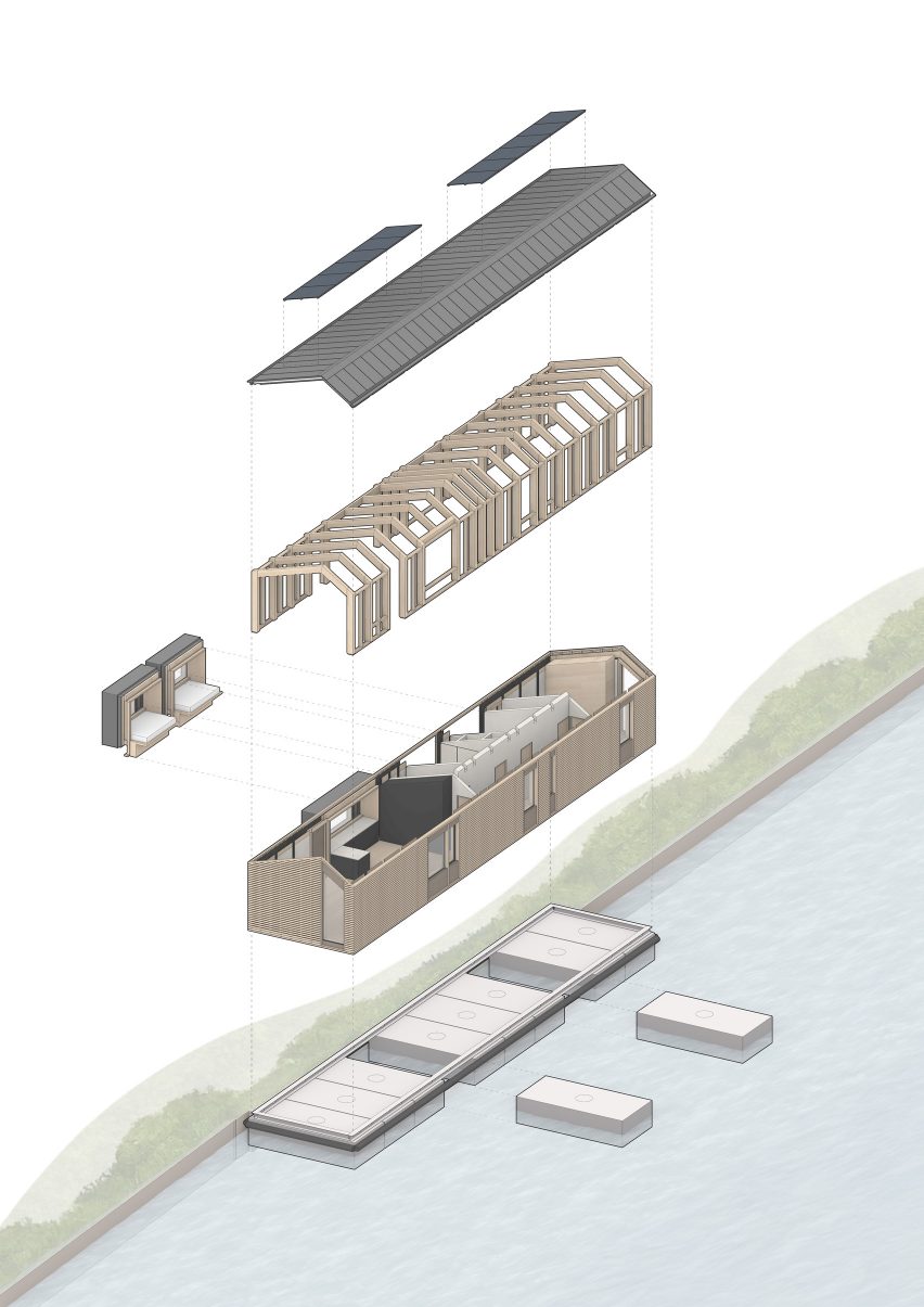 Exploded isometric diagram of Float House by TiggColl