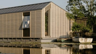 Timber-clad corner of Float House by TiggColl